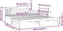 vidaXL - Slaapbank - uitschuifbaar - 2x(80x200) - cm - massief - grenenhout - wit
