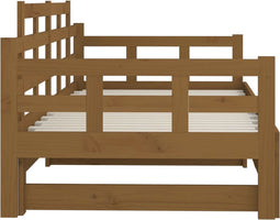 vidaXL - Slaapbank - uitschuifbaar - grenenhout - honingbruin - 2x(90x190) - cm