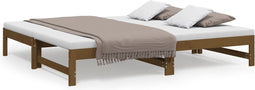 vidaXL - Slaapbank - uitschuifbaar - grenenhout - honingbruin - 2x(90x190) - cm