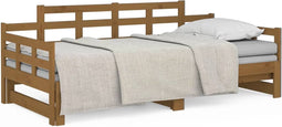 vidaXL - Slaapbank - uitschuifbaar - grenenhout - honingbruin - 2x(90x200) - cm