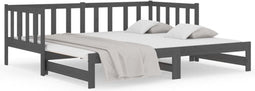 vidaXL - Slaapbank - uitschuifbaar - massief - grenenhout - grijs - 2x(90x190) - cm