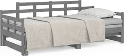 vidaXL - Slaapbank - uitschuifbaar - massief - grenenhout - grijs - 2x(90x200) - cm