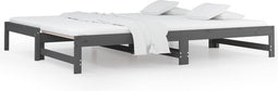 vidaXL - Slaapbank - uitschuifbaar - massief - grenenhout - grijs - 2x(90x200) - cm