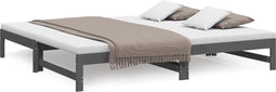 vidaXL - Slaapbank - uitschuifbaar - massief - grenenhout - grijs - 2x(90x200) - cm