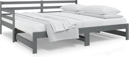 vidaXL - Slaapbank - uitschuifbaar - massief - grenenhout - grijs - 2x(90x190) - cm