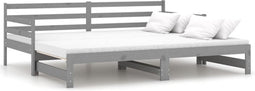 vidaXL - Slaapbank - uitschuifbaar - massief - grenenhout - grijs - 2x(90x200) - cm