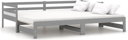 vidaXL - Slaapbank - uitschuifbaar - massief - grenenhout - grijs - 2x(90x200) - cm