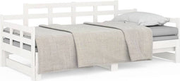 vidaXL - Slaapbank - uitschuifbaar - massief - grenenhout - wit - 2x(80x200) - cm