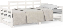 vidaXL - Slaapbank - uitschuifbaar - massief - grenenhout - wit - 2x(90x190) - cm