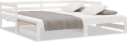 vidaXL - Slaapbank - uitschuifbaar - massief - grenenhout - wit - 2x(90x190) - cm