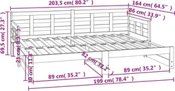 vidaXL - Slaapbank - uitschuifbaar - massief - grenenhout - zwart - 2x(80x200) - cm