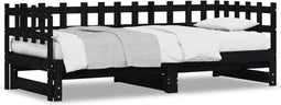 vidaXL - Slaapbank - uitschuifbaar - massief - grenenhout - zwart - 2x(90x190) - cm