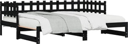 vidaXL - Slaapbank - uitschuifbaar - massief - grenenhout - zwart - 2x(90x200) - cm