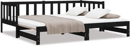vidaXL - Slaapbank - uitschuifbaar - massief - grenenhout - zwart - 2x(90x190) - cm