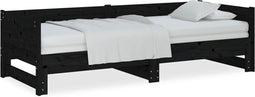 vidaXL - Slaapbank - uitschuifbaar - massief - grenenhout - zwart - 2x(90x200) - cm