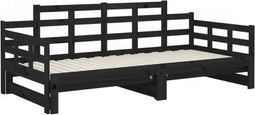 vidaXL - Slaapbank - uitschuifbaar - massief - grenenhout - zwart - 2x(90x200) - cm