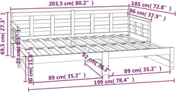 vidaXL - Slaapbank - uitschuifbaar - massief - grenenhout - zwart - 2x(90x200) - cm