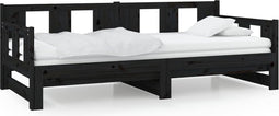 vidaXL - Slaapbank - uitschuifbaar - massief - grenenhout - zwart - 2x(90x190) - cm