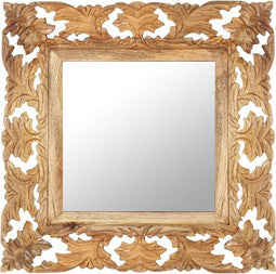 vidaXL - Spiegel - handgesneden - 50x50 - cm - massief - mangohout - bruin