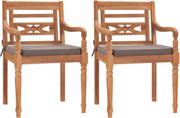 vidaXL - Stoelen - Batavia - 2 - st - met - donkergrijze - kussens - massief - teakhout