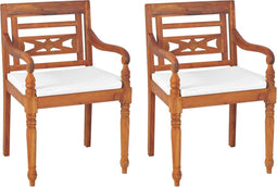 vidaXL - Stoelen - Batavia - 2 - st - met - kussens - massief - teakhout