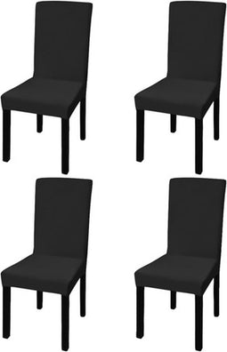 vidaXL - Stoelhoezen - 4 - st - stretch - recht - zwart