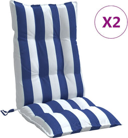 vidaXL - Stoelkussens - 2 - st - hoge - rug - gestreept - stof - wit - en - blauw