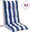 vidaXL - Stoelkussens - 2 - st - hoge - rug - gestreept - stof - wit - en - blauw