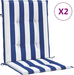 vidaXL - Stoelkussens - 2 - st - lage - rug - gestreept - stof - wit - en - blauw