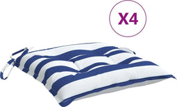 vidaXL - Stoelkussens - 4 - st - 50x50x7 - cm - stof - gestreept - wit - en - blauw