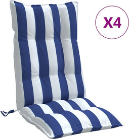 vidaXL - Stoelkussens - 4 - st - hoge - rug - gestreept - oxford - stof - wit - en - blauw