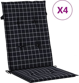vidaXL - Stoelkussens - 4 - st - hoge - rug - ruitpatroon - stof - zwart