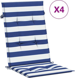 vidaXL - Stoelkussens - 4 - st - hoge - rug - stof - gestreept - wit - en - blauw