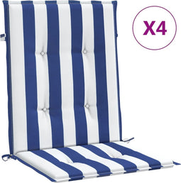 vidaXL - Stoelkussens - 4 - st - lage - rug - gestreept - stof - wit - en - blauw