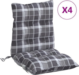 vidaXL - Stoelkussens - 4 - st - lage - rug - ruitpatroon - oxford - stof - grijs