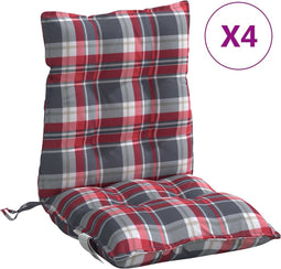 vidaXL - Stoelkussens - 4 - st - lage - rug - ruitpatroon - oxford - stof - rood