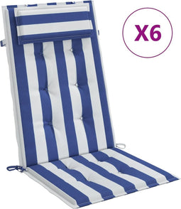 vidaXL - Stoelkussens - 6 - st - hoge - rug - gestreept - stof - oxford - wit - en - blauw