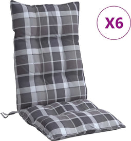 vidaXL - Stoelkussens - 6 - st - hoge - rug - ruitpatroon - oxford - stof - grijs