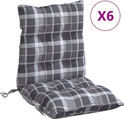 vidaXL - Stoelkussens - 6 - st - lage - rug - ruitpatroon - oxford - stof - grijs
