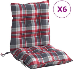 vidaXL - Stoelkussens - 6 - st - lage - rug - ruitpatroon - oxford - stof - rood