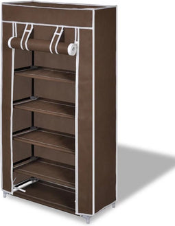 vidaXL - Stoffen - schoenenrek - met - hoes - 58 - x - 28 - x - 106 - cm - bruin