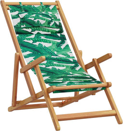 vidaXL - Strandstoel - inklapbaar - bladpatroon - eucalyptushout - en - stof