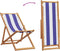 vidaXL - Strandstoel - inklapbaar - eucalyptushout - en - stof - blauw - en - wit