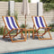 vidaXL - Strandstoel - inklapbaar - eucalyptushout - en - stof - blauw - en - wit