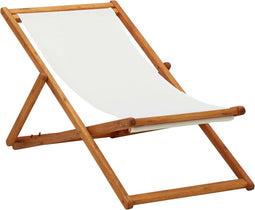vidaXL - Strandstoel - inklapbaar - eucalyptushout - en - stof - crèmewit