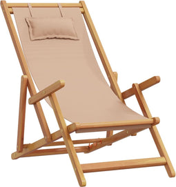 vidaXL - Strandstoel - inklapbaar - massief - eucalyptushout - en - stof - taupe