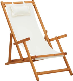 vidaXL - Strandstoel - inklapbaar - massief - eucalyptushout - en - stof - crème