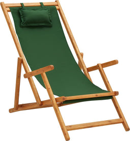 vidaXL - Strandstoel - inklapbaar - massief - eucalyptushout - en - stof - groen