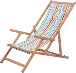 vidaXL - Strandstoel - inklapbaar - stof - en - houten - frame - meerkleurig