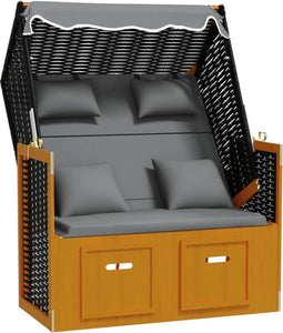 vidaXL - Strandstoel - met - kussen - poly - rattan - en - hout - zwart - en - antraciet